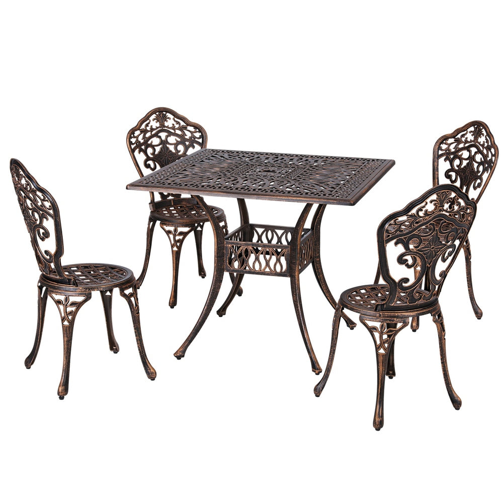 Outdoor Dining Set | 5 Piece | Chairs & Table | Cast Aluminum | Patio | Brown