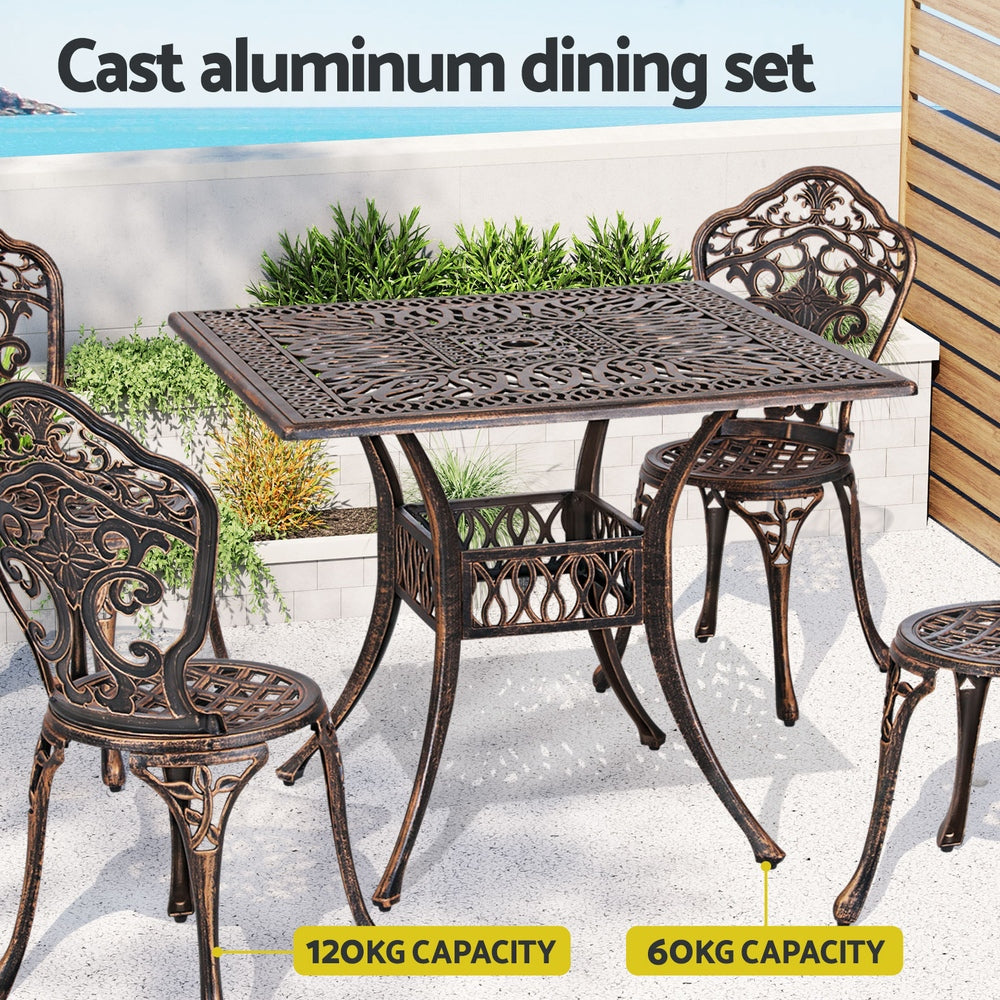 Outdoor Dining Set | 5 Piece | Chairs & Table | Cast Aluminum | Patio | Brown