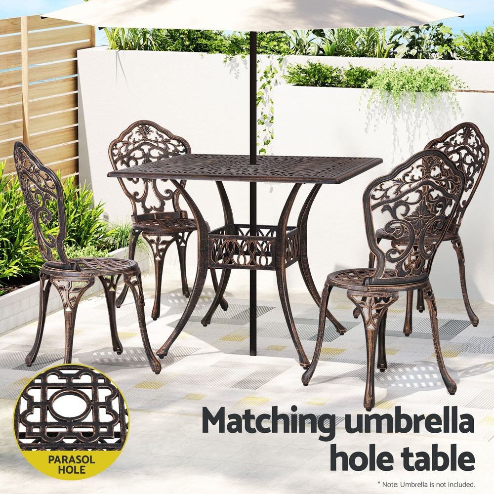 Outdoor Dining Set | 5 Piece | Chairs & Table | Cast Aluminum | Patio | Brown