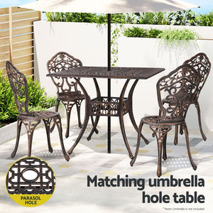 Outdoor Dining Set | 5 Piece | Chairs & Table | Cast Aluminum | Patio | Brown
