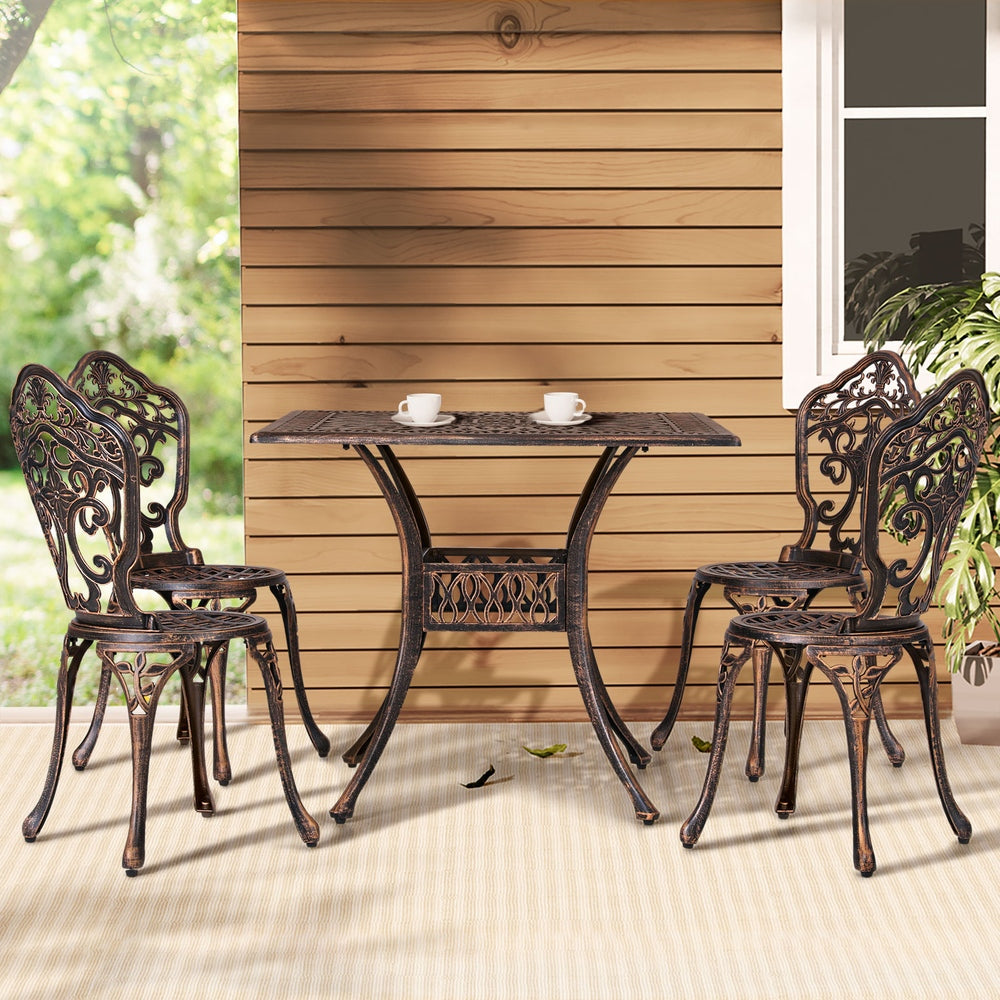 Outdoor Dining Set | 5 Piece | Chairs & Table | Cast Aluminum | Patio | Brown