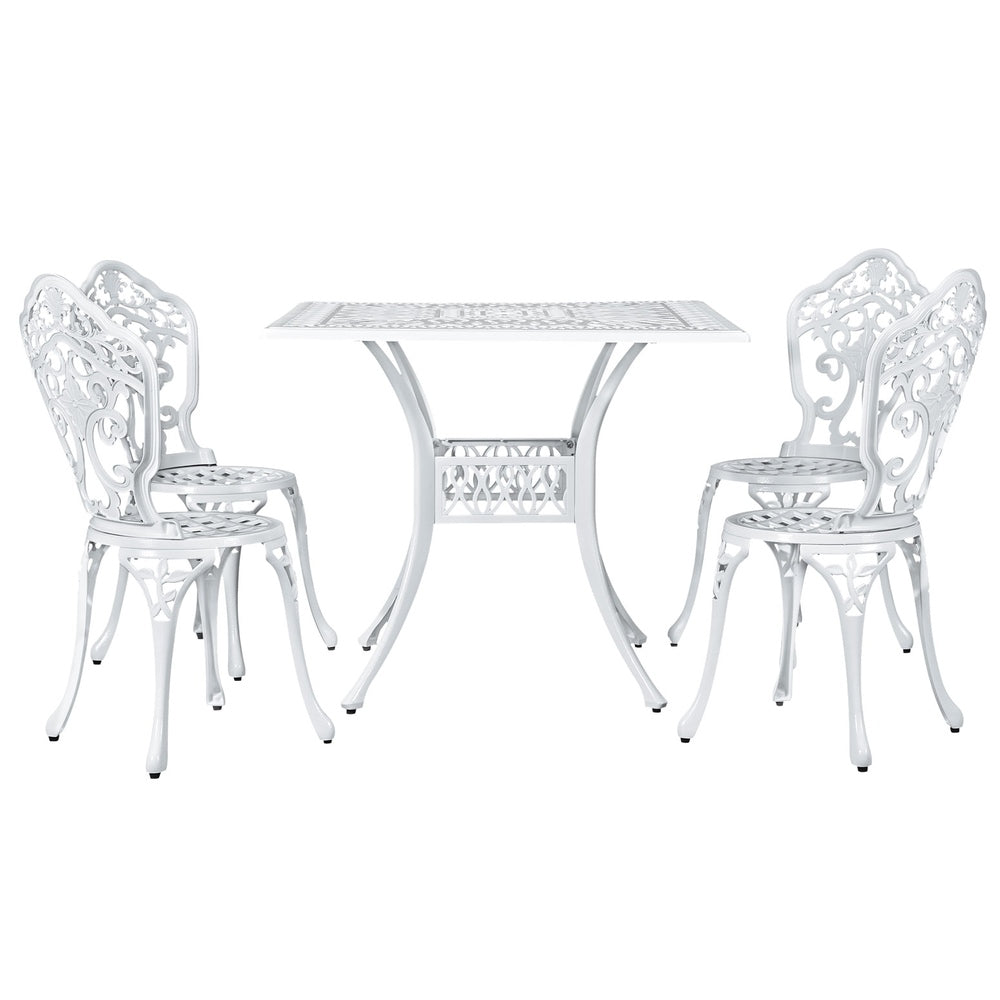 Outdoor Dining Set | 5 Piece | Chairs & Table | Cast Aluminum | Patio | White