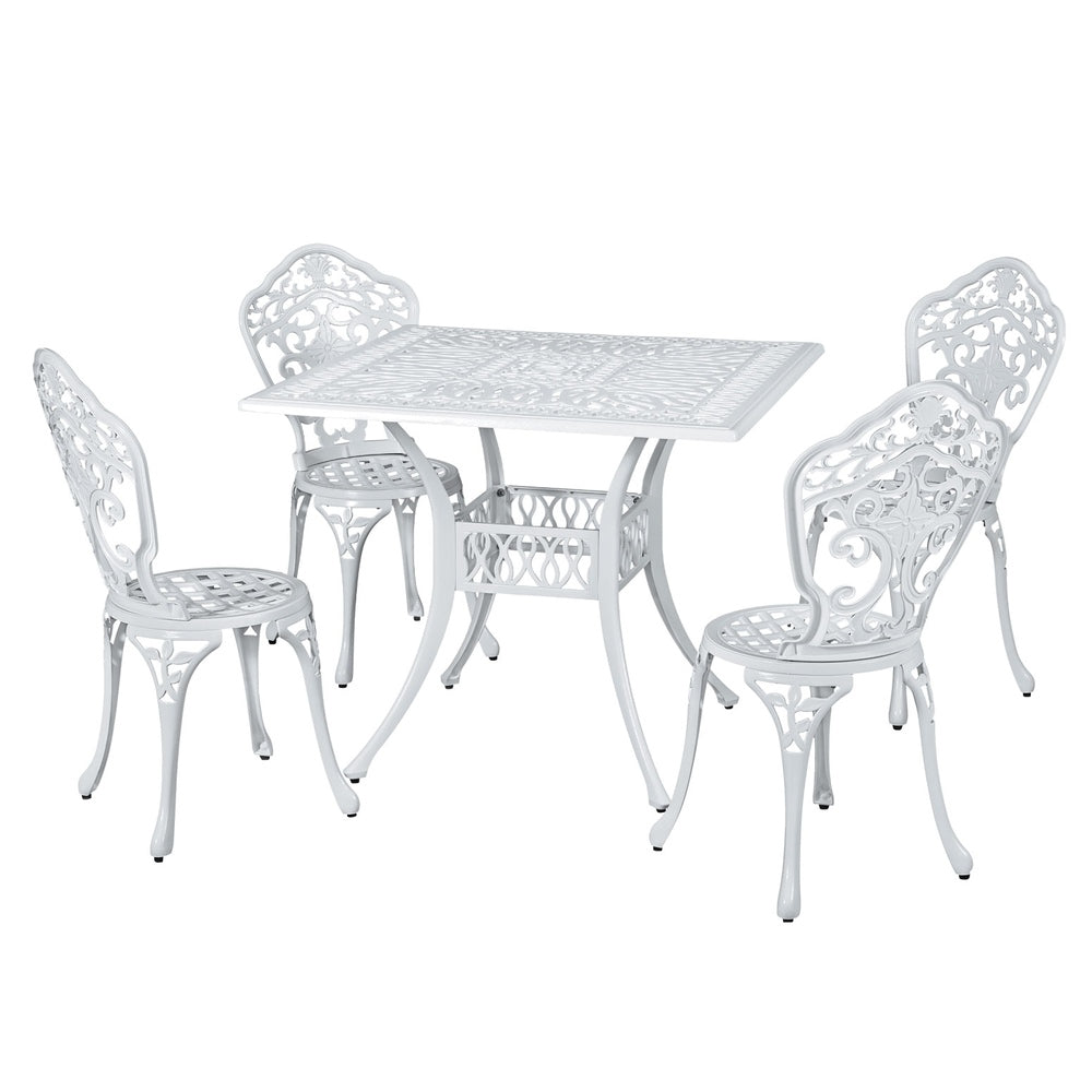 Outdoor Dining Set | 5 Piece | Chairs & Table | Cast Aluminum | Patio | White