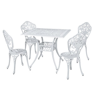 Outdoor Dining Set | 5 Piece | Chairs & Table | Cast Aluminum | Patio | White