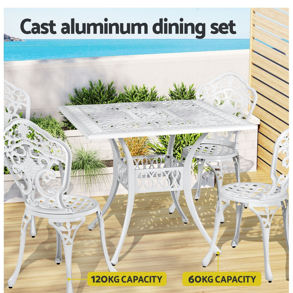 Outdoor Dining Set | 5 Piece | Chairs & Table | Cast Aluminum | Patio | White