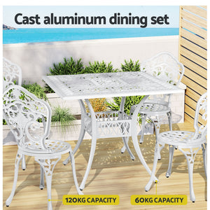 Outdoor Dining Set | 5 Piece | Chairs & Table | Cast Aluminum | Patio | White