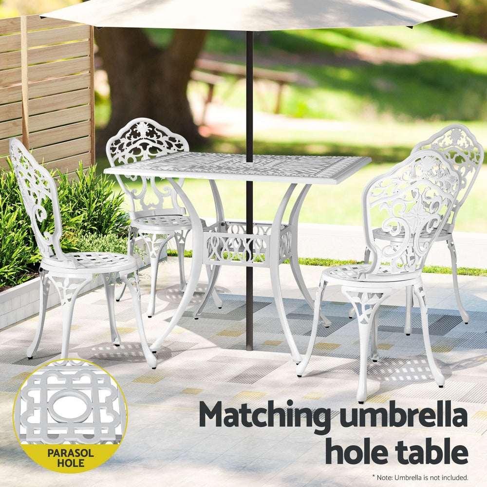 Outdoor Dining Set | 5 Piece | Chairs & Table | Cast Aluminum | Patio | White