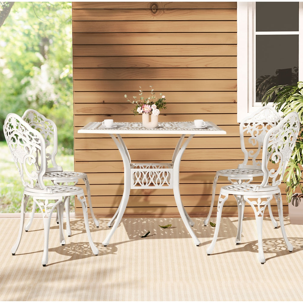 Outdoor Dining Set | 5 Piece | Chairs & Table | Cast Aluminum | Patio | White