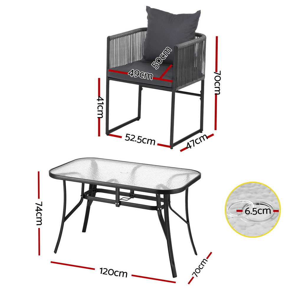 Outdoor Rope Dining Set 5pc | Table + 4 Chairs | Patio | Black