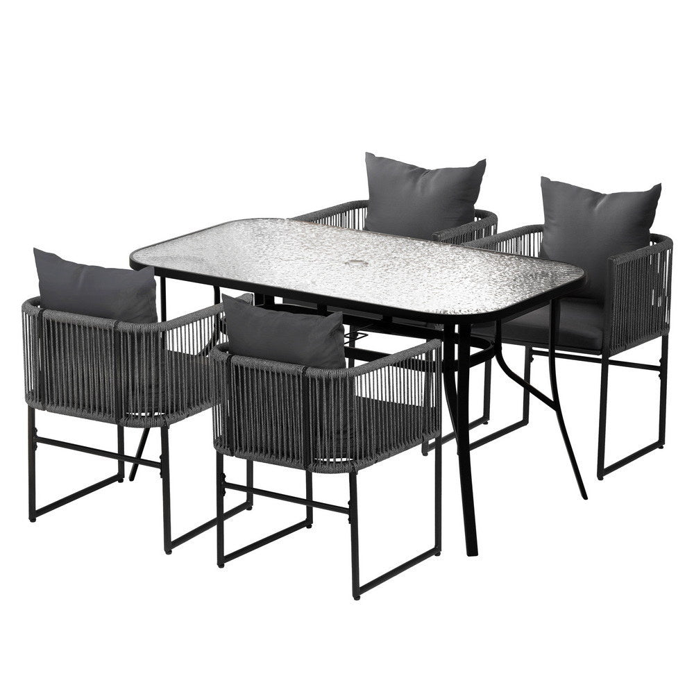Outdoor Dining Set 5pc | Table & Chairs | Patio Bistro | Black (Set B)