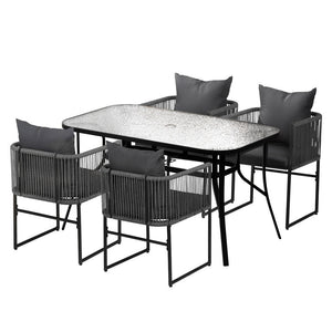 Outdoor Dining Set 5pc | Table & Chairs | Patio Bistro | Black (Set B)