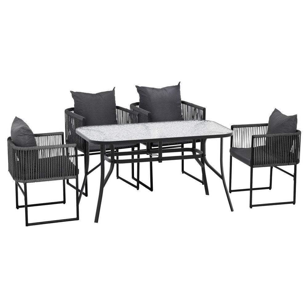 Outdoor Dining Set 5pc | Table & Chairs | Patio Bistro | Black (Set B)