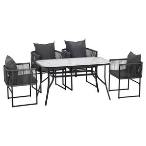 Outdoor Dining Set 5pc | Table & Chairs | Patio Bistro | Black (Set B)