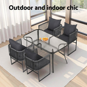 Outdoor Dining Set 5pc | Table & Chairs | Patio Bistro | Black (Set B)