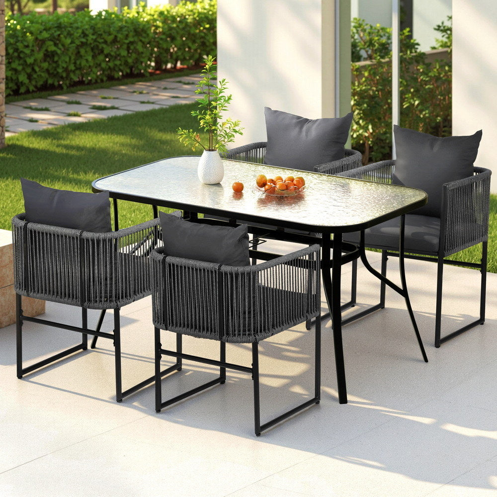 Outdoor Dining Set 5pc | Table & Chairs | Patio Bistro | Black (Set B)