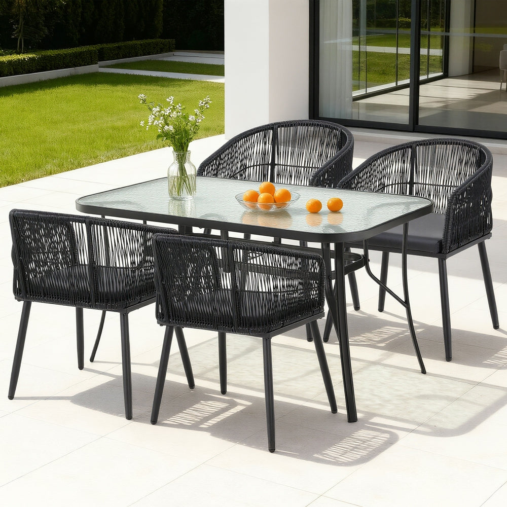 Outdoor Dining Set 5pc | Table + 4 Chairs | Bistro Style | Black (Set A)