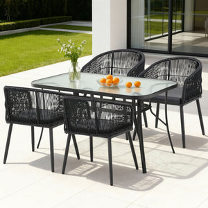 Outdoor Dining Set 5pc | Table + 4 Chairs | Bistro Style | Black (Set A)