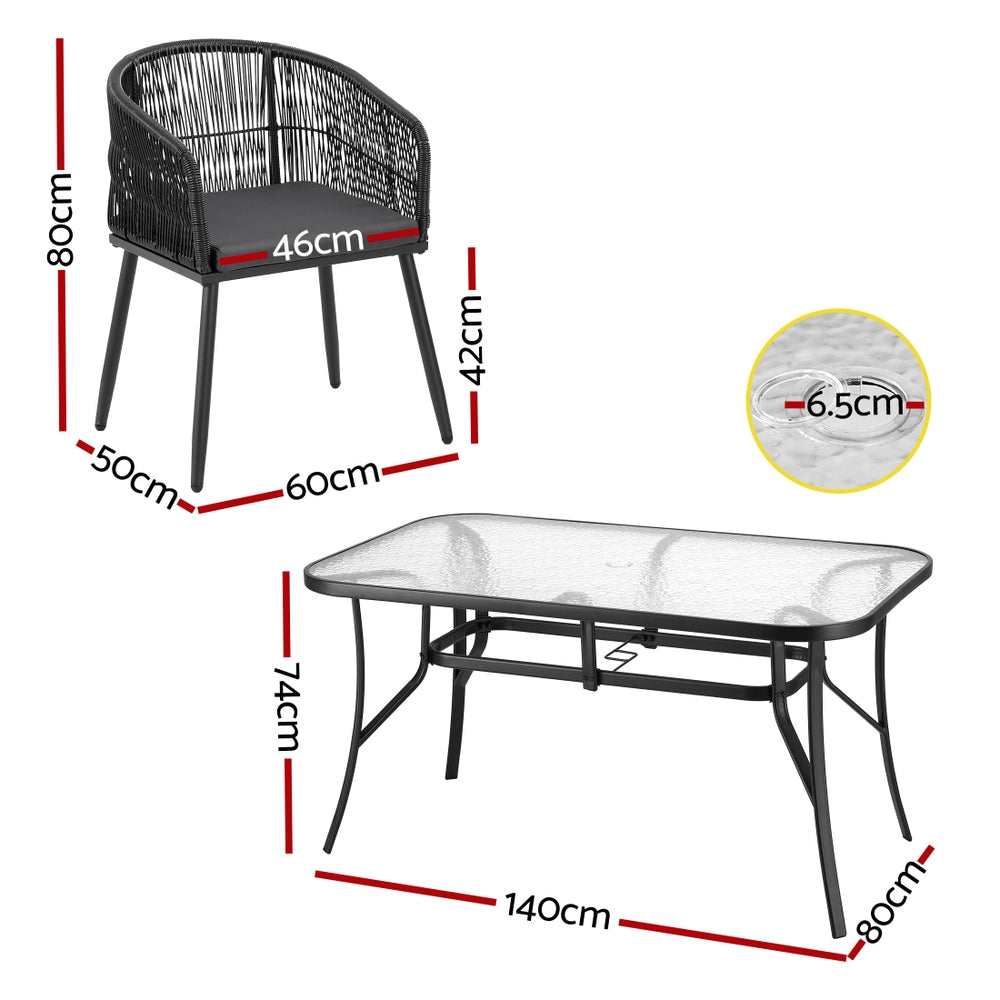 Outdoor Dining Set 5pc | Table + 4 Chairs | Bistro Style | Black (Set A)