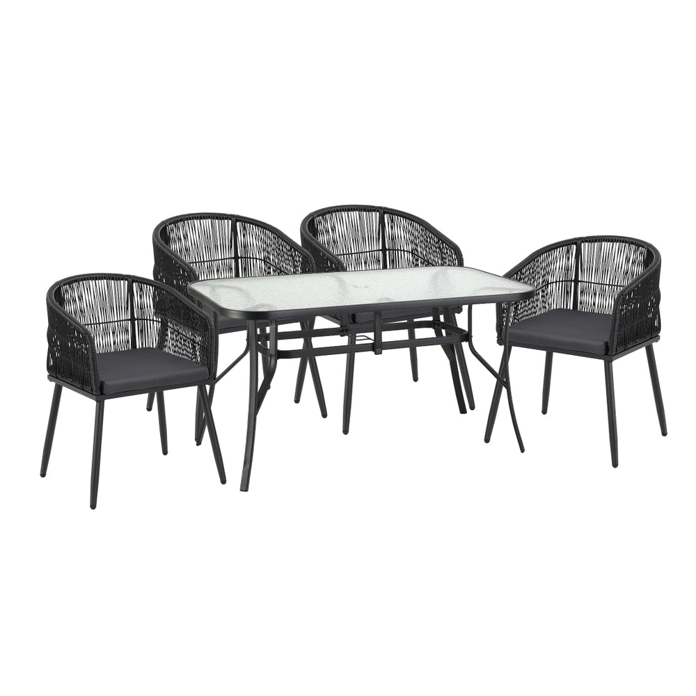 Outdoor Dining Set 5pc | Table + 4 Chairs | Bistro Style | Black (Set A)