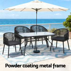 Outdoor Dining Set 5pc | Table + 4 Chairs | Bistro Style | Black (Set A)