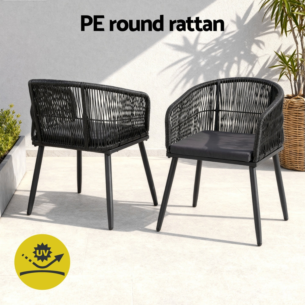 Outdoor Dining Set 5pc | Table + 4 Chairs | Bistro Style | Black (Set A)