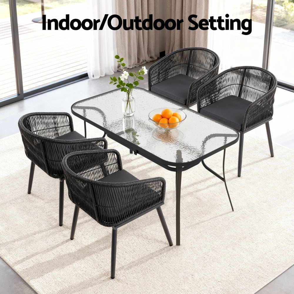 Outdoor Dining Set 5pc | Table + 4 Chairs | Bistro Style | Black (Set A)