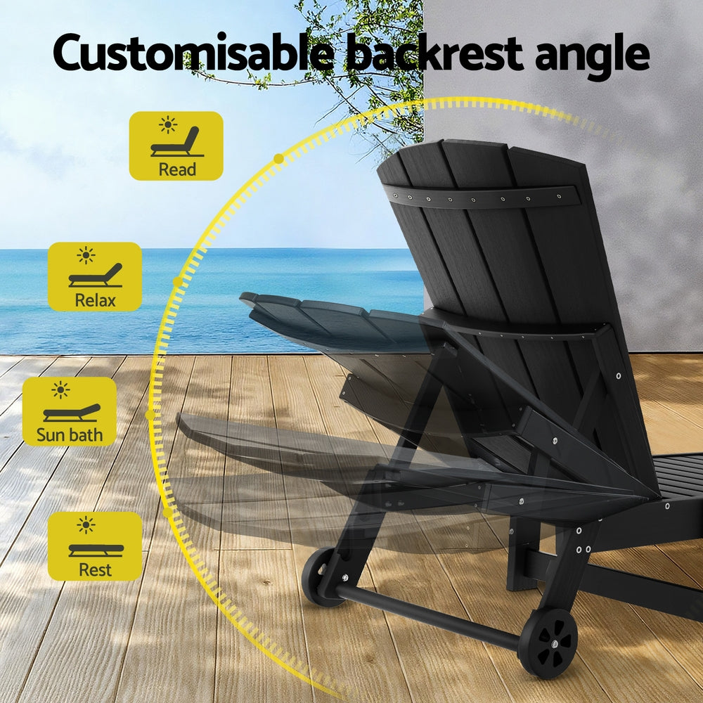 Sun Lounge Set | Lounger Table & Chairs | HDPE Patio Furniture with Wheels | Black