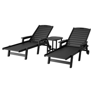 Sun Lounge Chair | HDPE Outdoor Beach Lounger | Patio Furniture with Wheels | Black