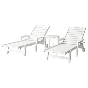 Sun Lounge Chair | HDPE Outdoor Beach Lounger | Patio Furniture with Wheels | White