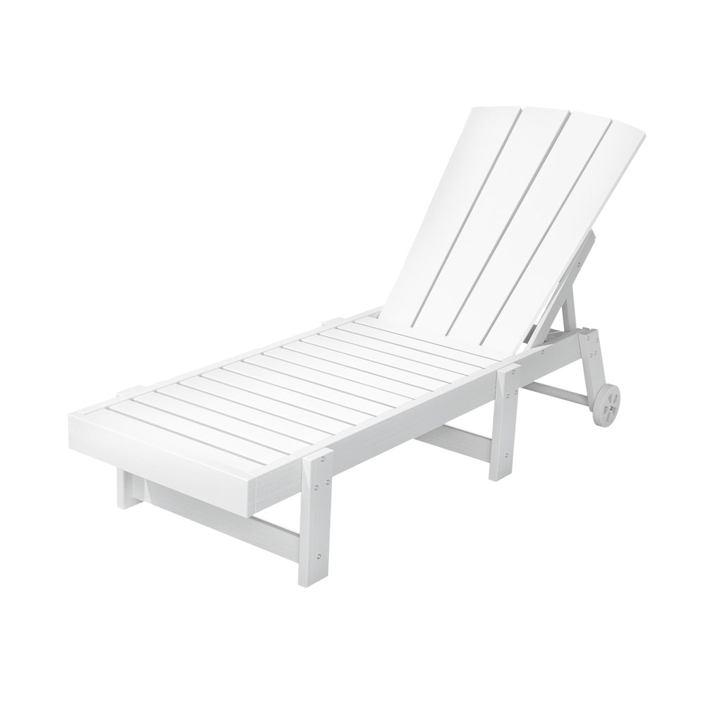 Adirondack Sun Lounge Chair | HDPE Beach Lounger with Wheels | White