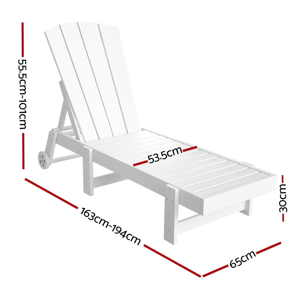 Adirondack Sun Lounge Chair | HDPE Beach Lounger with Wheels | White