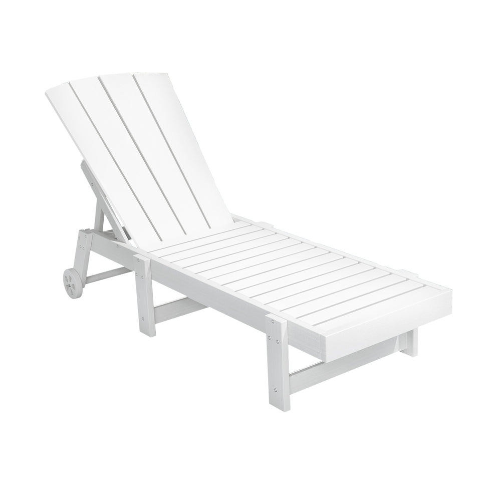 Adirondack Sun Lounge Chair | HDPE Beach Lounger with Wheels | White