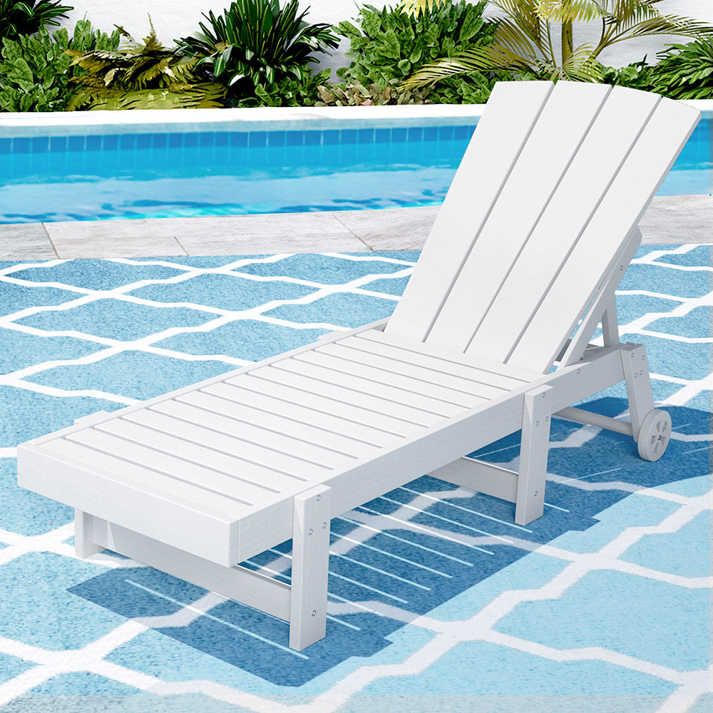 Adirondack Sun Lounge Chair | HDPE Beach Lounger with Wheels | White