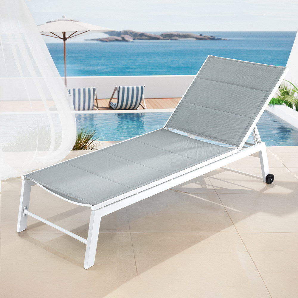 Sun Lounger | Chaise Lounge with Wheels | White