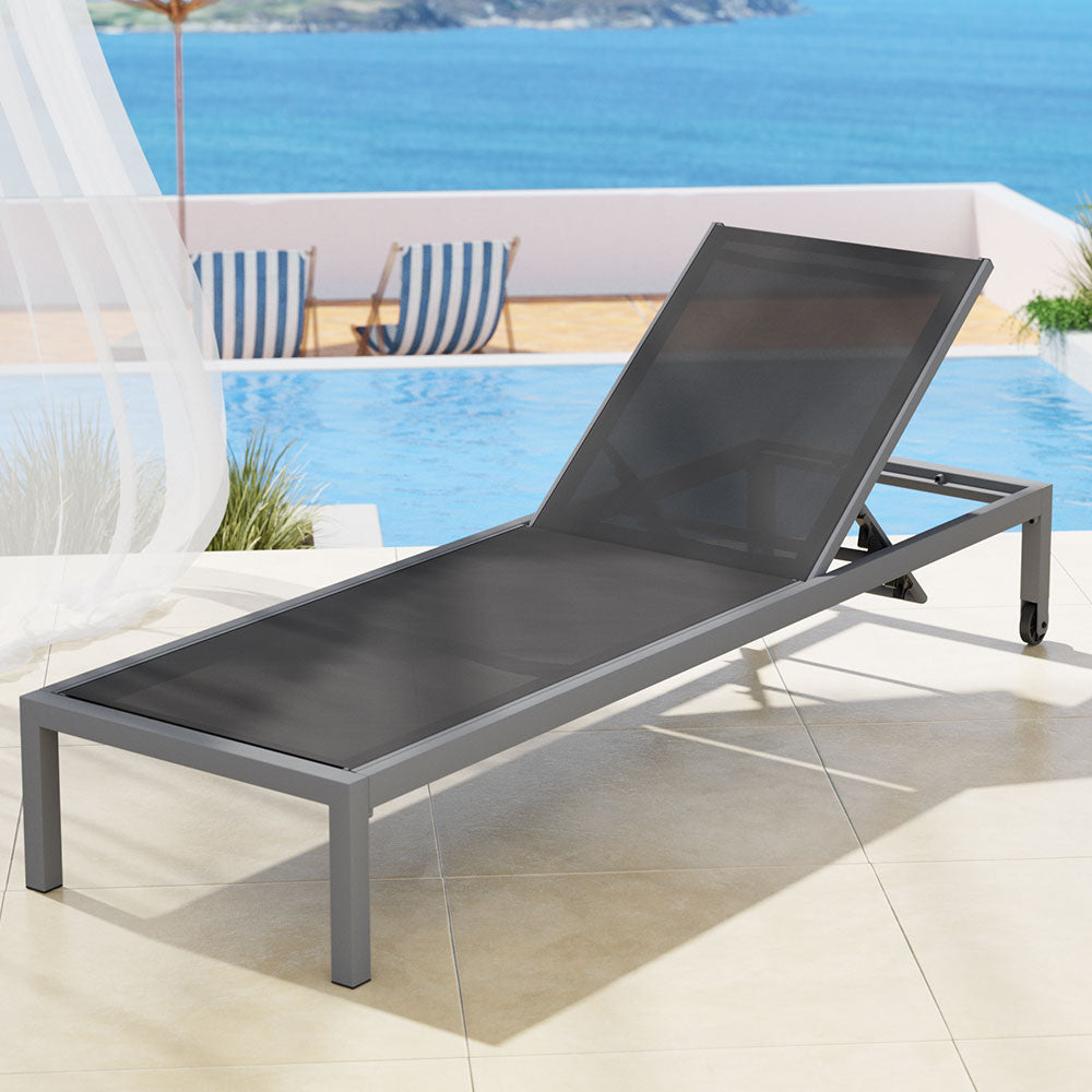 Sun Lounge | Outdoor Lounger | Aluminium Folding Beach Chair | Wheels | Patio