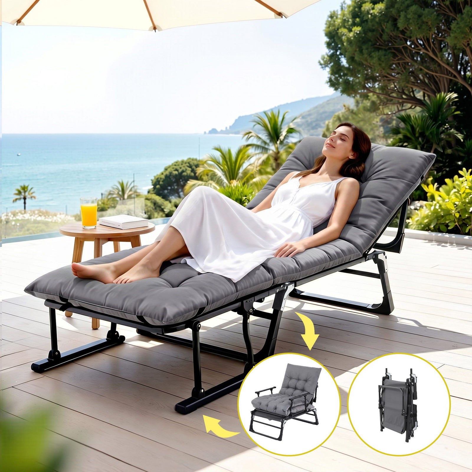 Sun Lounger | 3-In-1 Folding Recliner & Camping Chair