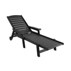Sun Lounge Chair | HDPE Outdoor Beach Lounger | Patio Furniture with Wheels | Black