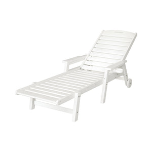 Sun Lounge Chair | HDPE Outdoor Beach Lounger | Patio Furniture with Wheels | White