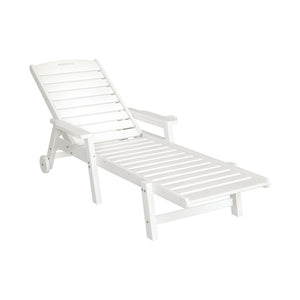 Sun Lounge Chair | HDPE Outdoor Beach Lounger | Patio Furniture with Wheels | White