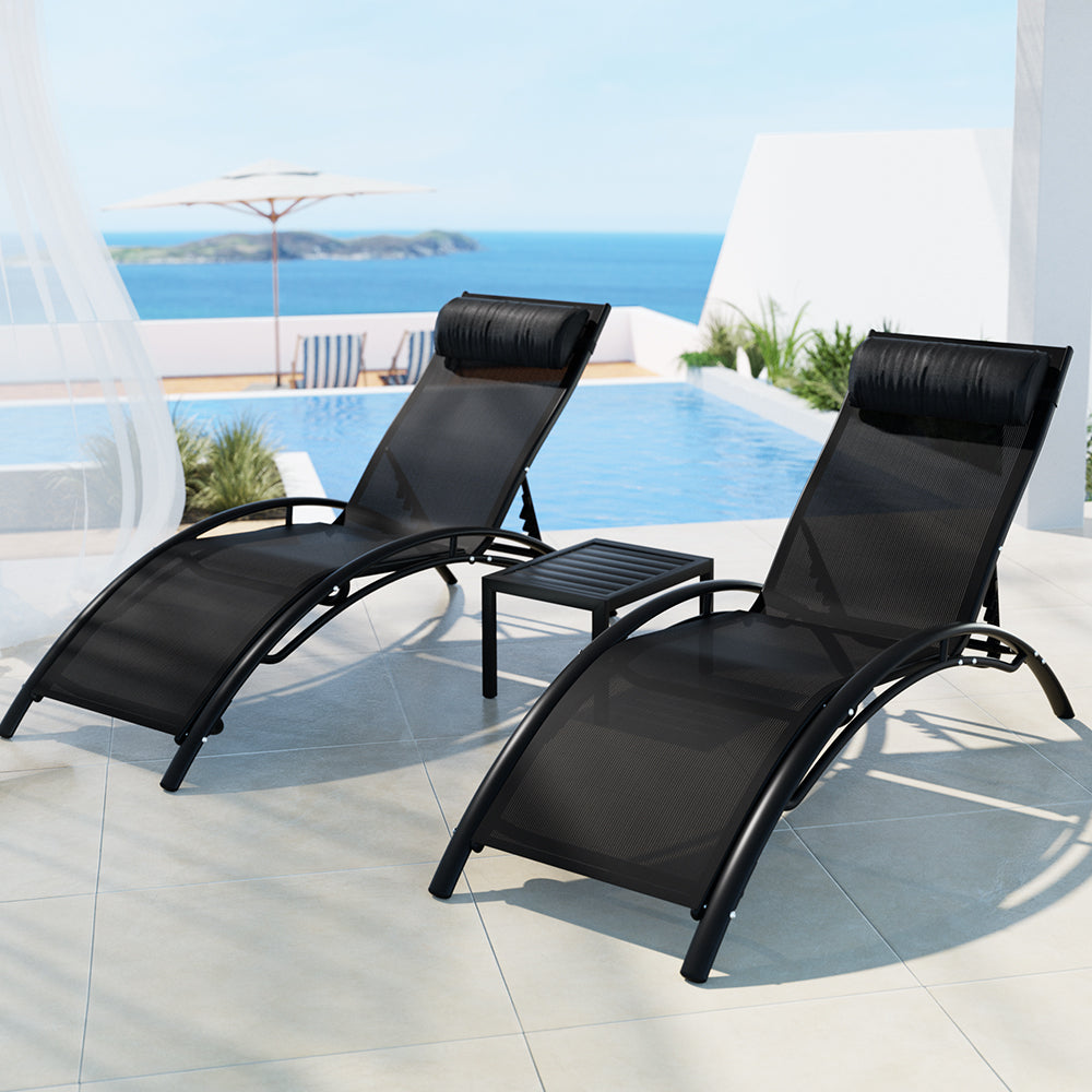 3PC Sun Lounge | Outdoor Lounger | Steel Table Chairs | Patio Furniture | Garden