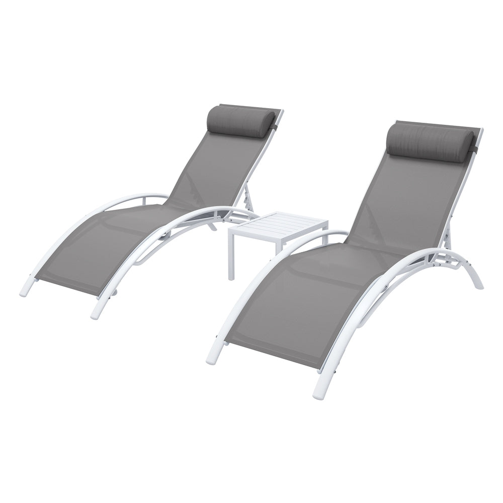Gardeon Sun Lounge Set | 3PC Outdoor Lounger | Steel Patio Furniture