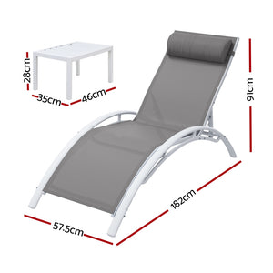 Gardeon Sun Lounge Set | 3PC Outdoor Lounger | Steel Patio Furniture