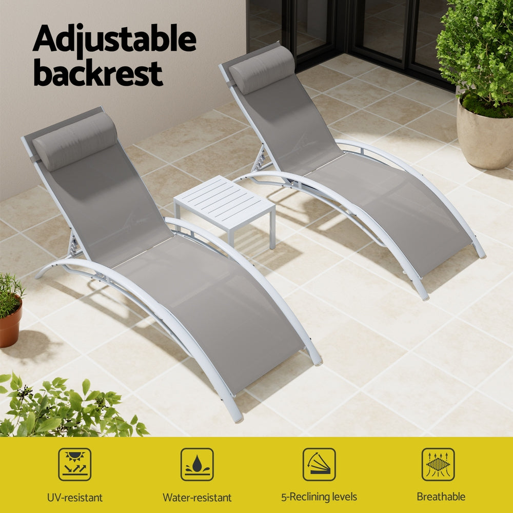 Gardeon Sun Lounge Set | 3PC Outdoor Lounger | Steel Patio Furniture