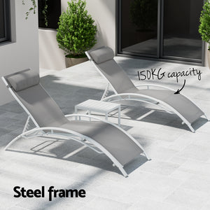 Gardeon Sun Lounge Set | 3PC Outdoor Lounger | Steel Patio Furniture