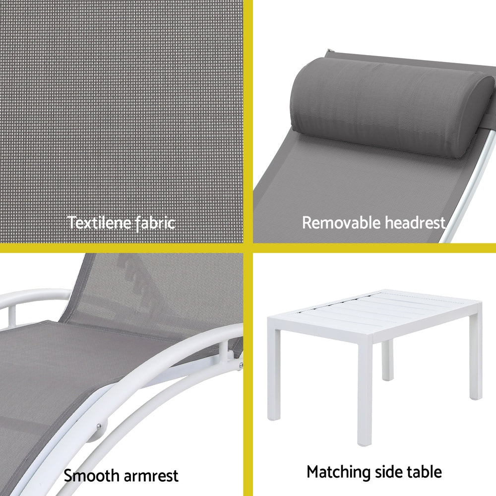 Gardeon Sun Lounge Set | 3PC Outdoor Lounger | Steel Patio Furniture