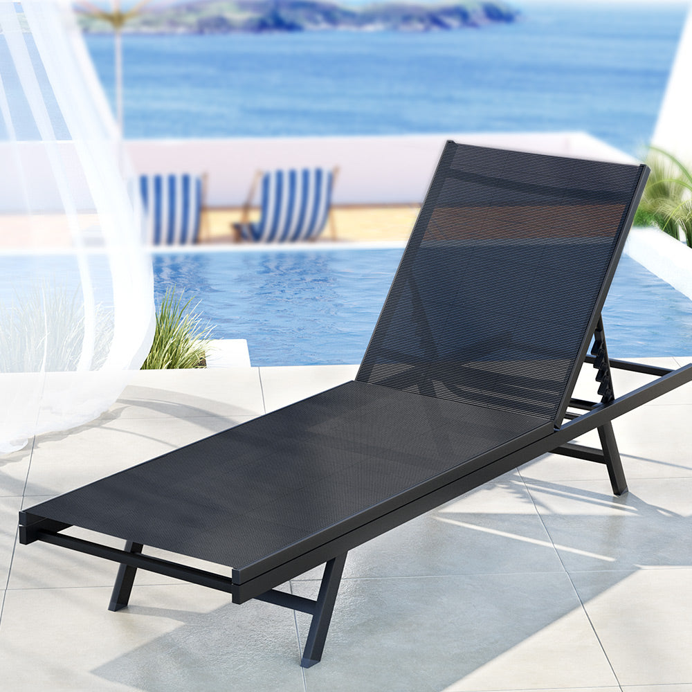 Sun Lounge | Outdoor Lounger | Steel Beach Chair | Patio Furniture | Black