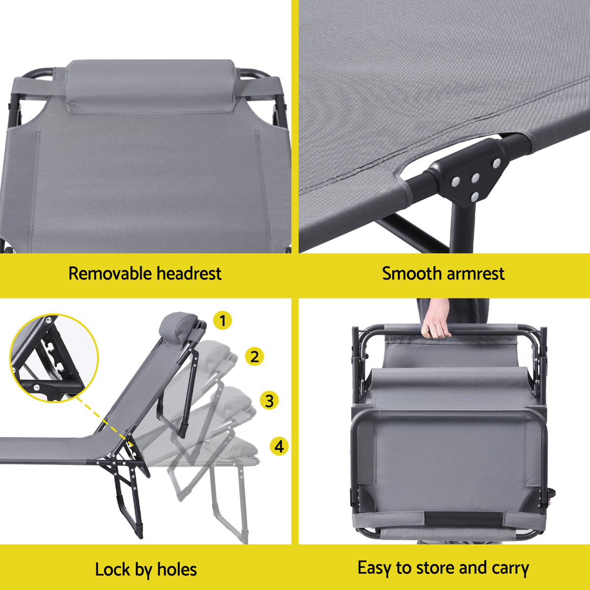 Sun Lounger | Folding Beach Lounge Chair | Patio Outdoor Furniture