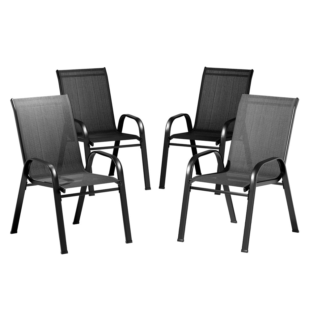 4PC Outdoor Dining Chairs | Stackable Lounge Chair | Patio Furniture | Black