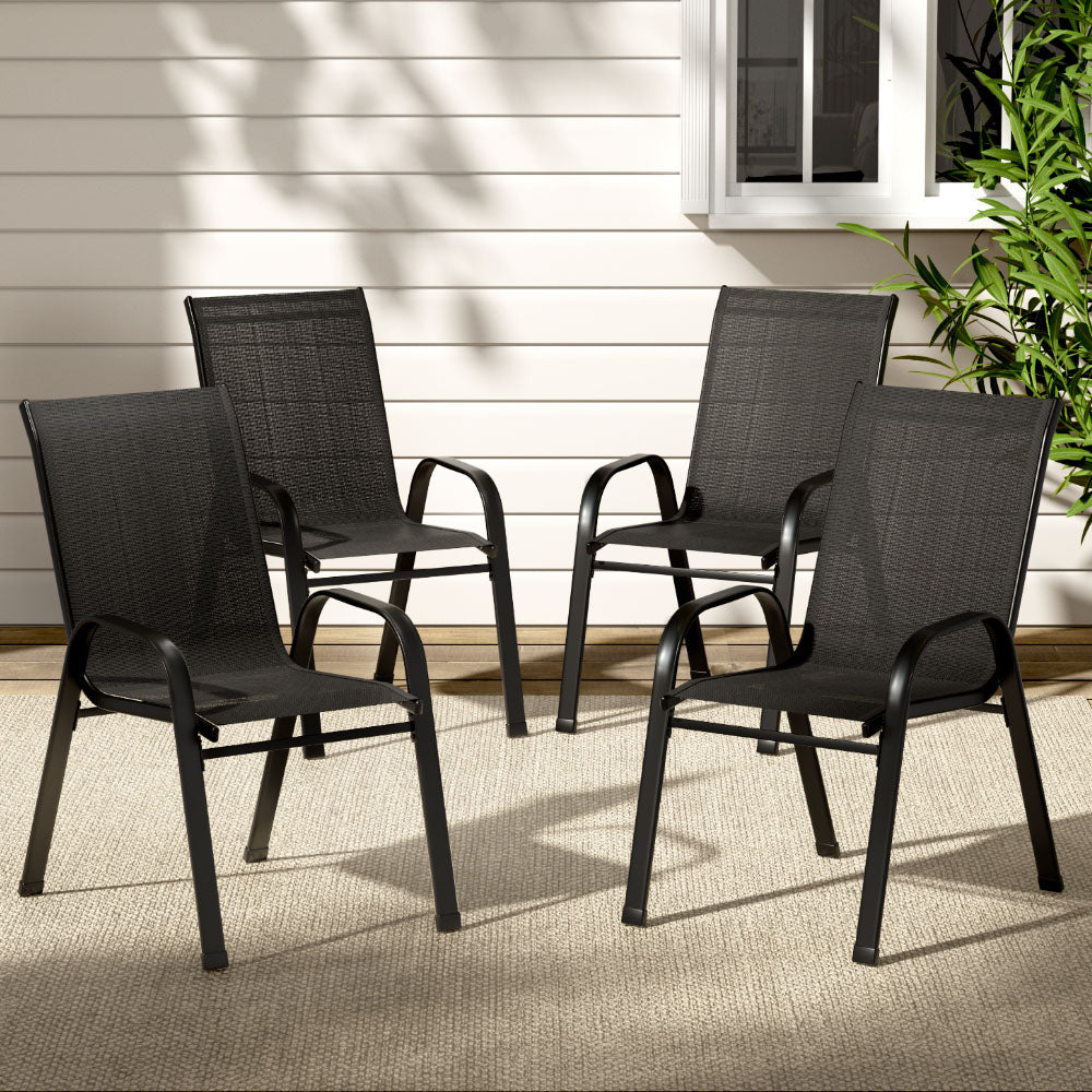 4PC Outdoor Dining Chairs | Stackable Lounge Chair | Patio Furniture | Black