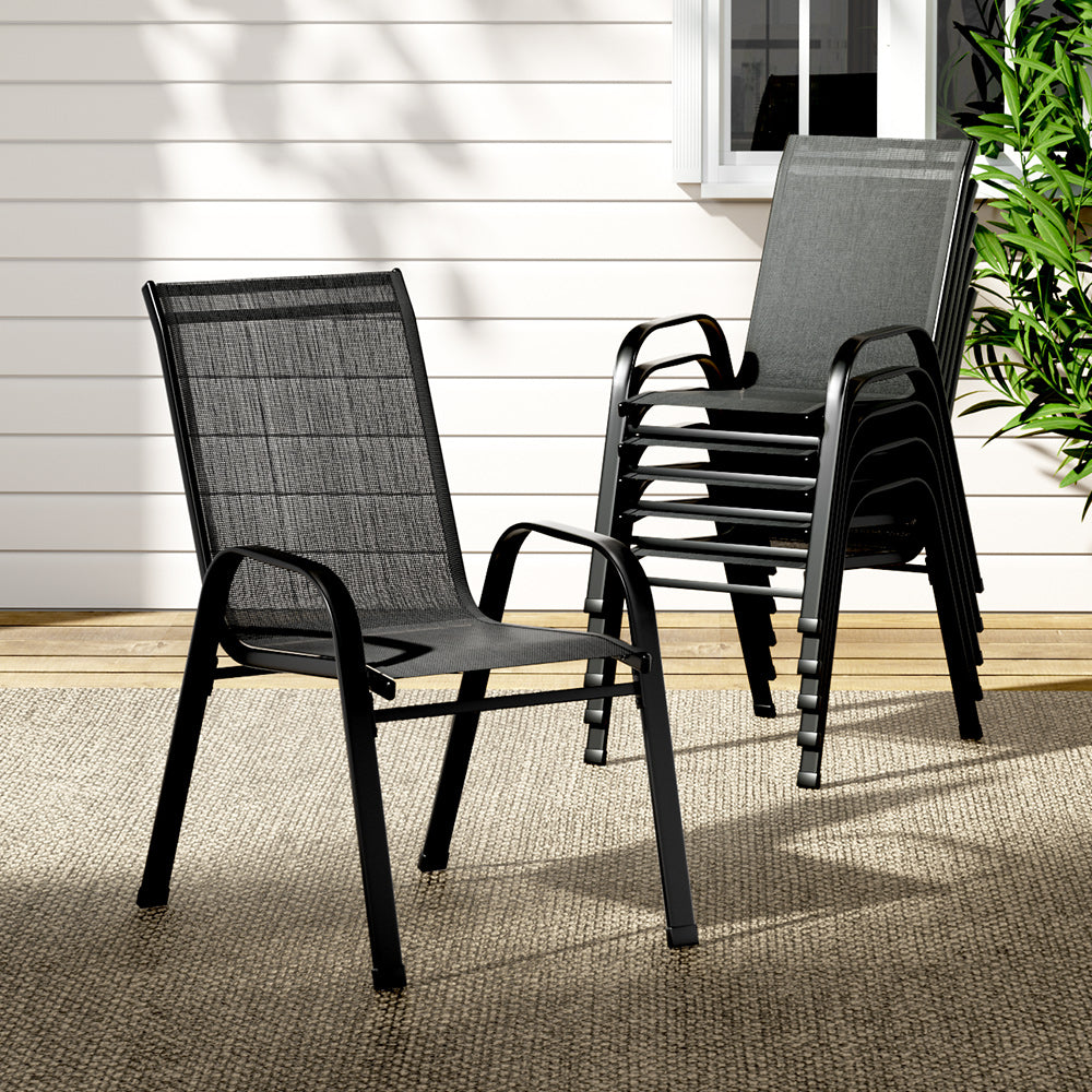 6PC Outdoor Dining Chairs | Stackable Lounge Chair | Patio Furniture | Black